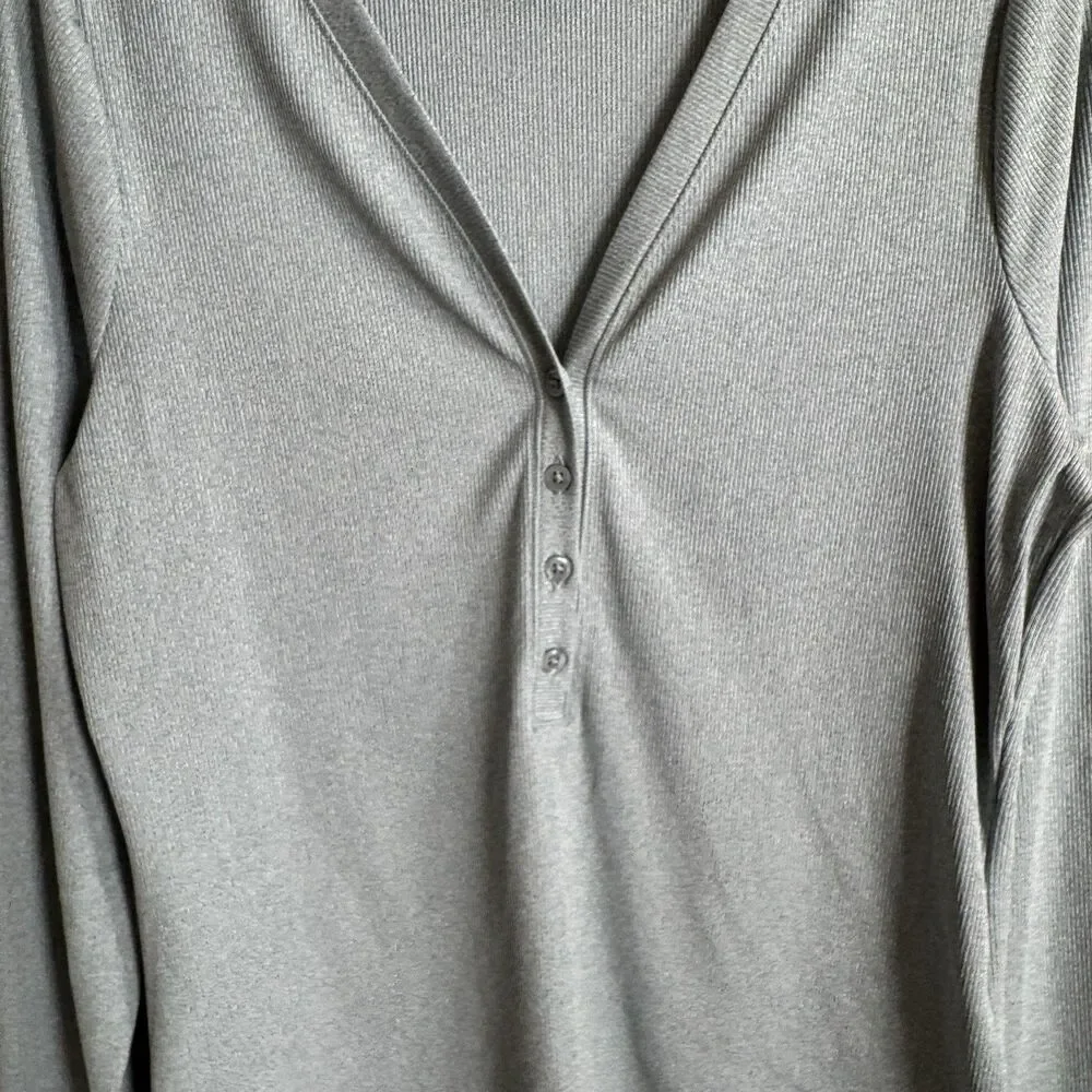 Athleta Top Womens Large Green Uptempo Ribbed Knit Henley‎ Comfy Soft Stretch - Picture 7 of 15